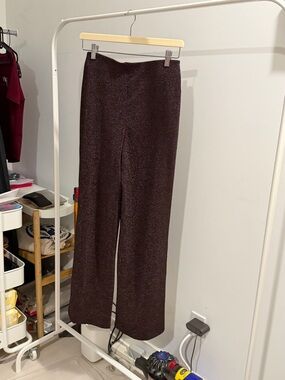 H&M Metallic Wide-Leg Knit Pants in Deep Brown
